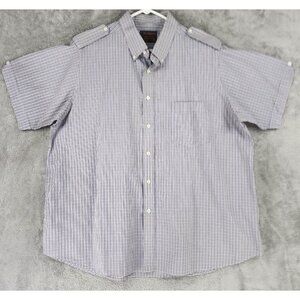 Mo Santi by Pierre Mohan Shirt Mens XXL Blue Plaid Button Down Short Sleeve